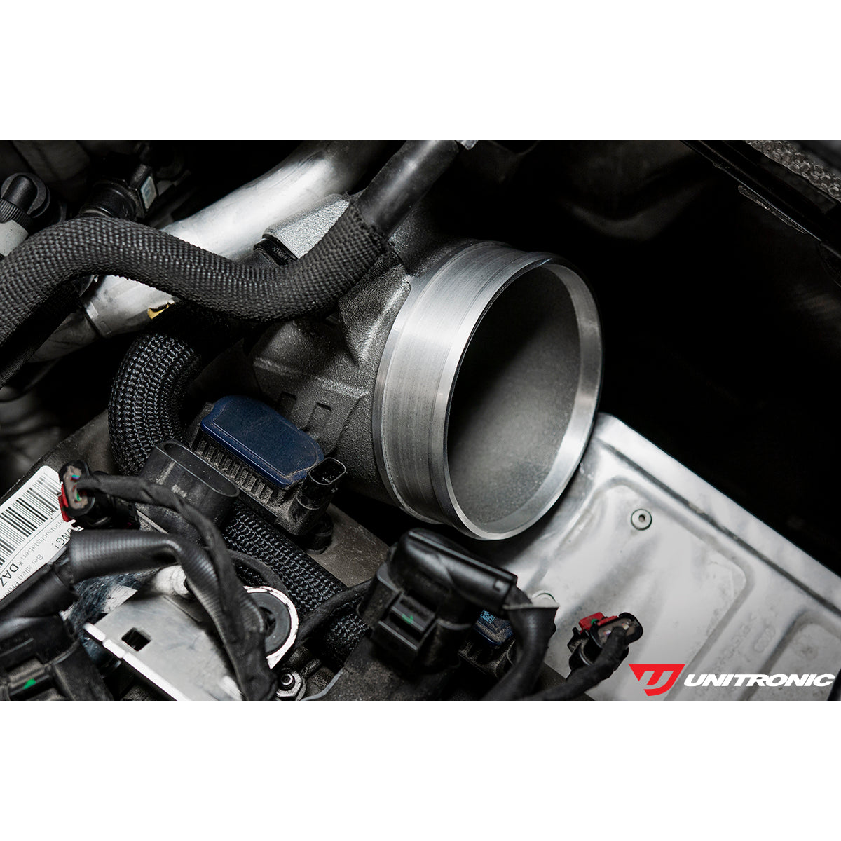 Image of Unitronic 4 inch Turbo Inlet Elbow installed close-up